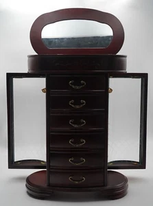 Hives and Honey Patricia Etched Glass Mahogany Jewelry Chest Jewelry Armoire Box - Picture 1 of 14