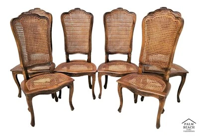 Antique French Cane Dining Chairs Walnut - Set of 6 - Image 1 of 4