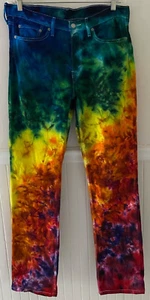 Pantalones de mezclilla reciclados Tie Dye Levis 514 ajuste recto 33 x 34 cremallera mosca algodón/elastano - Imagen 1 de 5