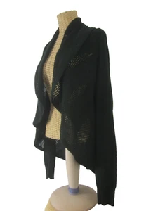 Cárdigan de algodón Margaret O'Leary para mujer M negro LS encaje con cuello chal frente abierto - Imagen 1 de 12