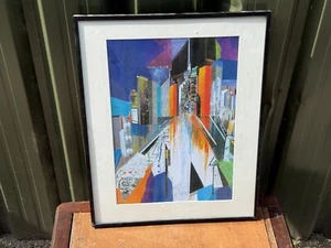 VINTAGE FRAMED ABSTRACT ART WORK PICTURE MULTI COLOURED - Picture 1 of 9