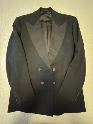 Vtg Mens Wool Tuxedo Jacket Peak Lapel Double Breasted Formal Black Tie Size 38 - Image 1 of 4