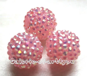 5 Shamballa Beads 20mm Pink Rhinestone Pearls Glitter Disco Ball - Picture 1 of 15