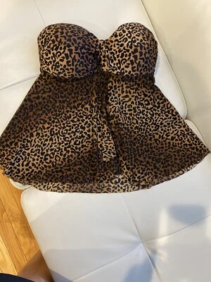 Merona Leopard Flowy Flyaway Babydoll Halter Tankini Swim Top Womens S/P - Image 1 of 4