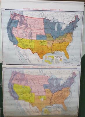 Vintage Denoyer-Geppert pull down school Map A-14 A-15 USA Secession mexican war - Image 1 of 4