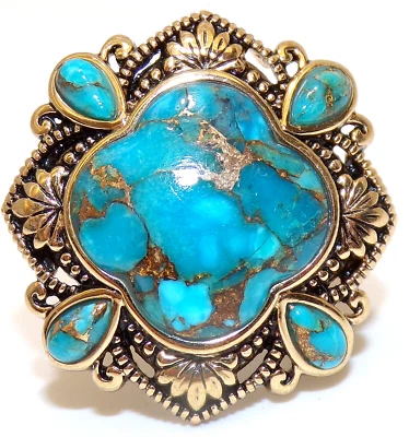 BARSE 设计师签名大号现代稳定绿宝石金色戒指 尺寸 8 — 第 1/4 张图片