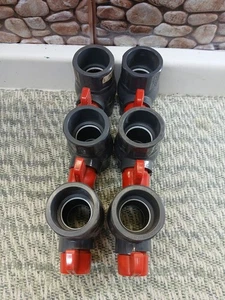 (Qty 6) B-K 1-1/2 in. Gray PVC Compact Ball Valve, Sch 80, Socket/Slip/Solvent - Picture 1 of 12