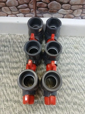 (Qty 6) B-K 1-1/2 in. Gray PVC Compact Ball Valve, Sch 80, Socket/Slip/Solvent - Image 1 of 4