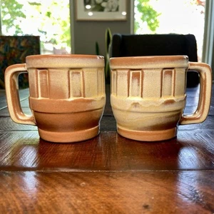 Set of 2 Frankoma 94M Desert Gold Wagon Wheel 16oz Mug 4” Large Coffee Cups Vtg - Picture 1 of 7