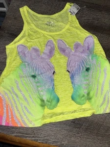 Justice Sz 14 Rainbow Neon Yellow Zebra Tank Nwt Vacation Birthday  - Picture 1 of 5