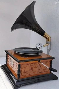 Sammlerstück Grammophon voll funktionsfähig Phonograph Win-Up Plattenspieler Phonograph - Bild 1 von 5