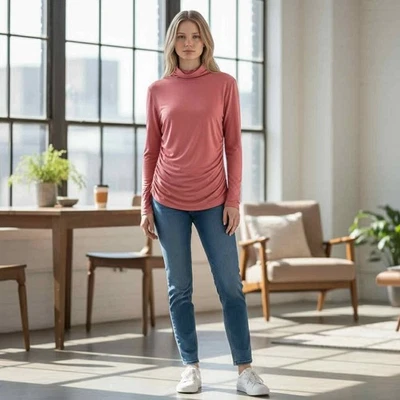 Top para mujer New York & Company elástico terracota acanalado cuello alto talla M Foto 1 de 4