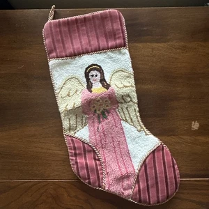 Needlepoint Weihnachtsstrumpf Engel Wolle Samt Rücken Dusty Rose 18" - Bild 1 von 11
