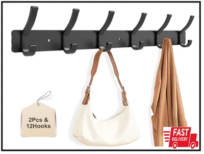 Pacote com 2 cabides de parede com 6 ganchos duplos, ganchos de parede pretos para pendurar - Imagem 1 de 2