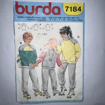 Burda 7184 Kids Jumper Sloppy Joe Sweatshirt Sz 4-12 Sewing Pattern Missing Pant - Image 1 of 4