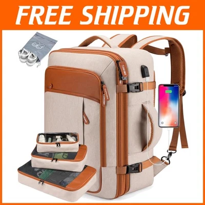 Multi-Functional 40L Travel Backpack - Beige + Packing Cubes - Image 1 of 4