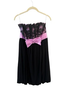 Vtg Y2K Gunne Sax Jessica McClintock Purple Black Lace HOCO Dress Size 7 Bow - Image 1 of 4