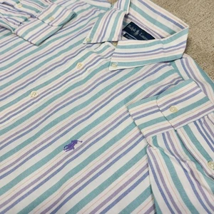 Vintage Polo Ralph Lauren Shirt Men L Oxford Cloth Button Vertical Stripe 90s - Picture 1 of 9