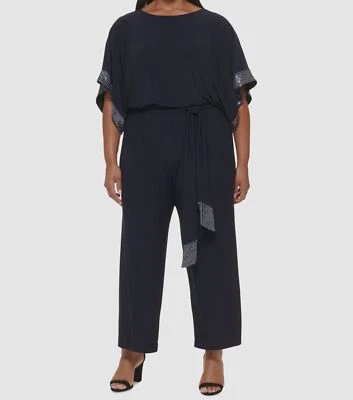 Mono blusa para mujer Jessica Howard azul con ribete metálico talla grande 16W Foto 1 de 3