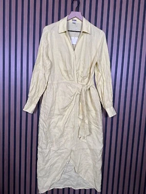 Nuevo Vestido Magaschoni Envolvente 10/M Mujer Amarillo 100% Lino Camisa Midi Foto 1 de 4
