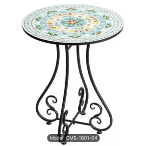 18” Round End Table. Metal Scrollwork Accent Side Table Unique Relief Ceramic - Picture 1 of 8