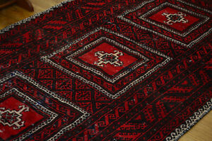 4x7 Traditional Vintage Red Hand Knotted Oriental Wool Tribal Geometric Area Rug