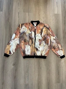 New Pride Products Horse Print Tyvek Windbreaker Jacket Zip Front VTG Size L - Picture 1 of 7