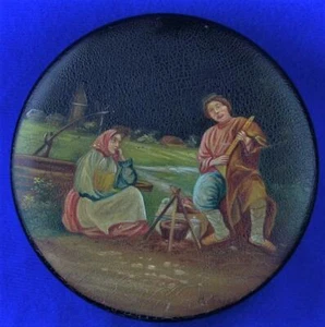 RUSSIAN HAND PAINTED LACQUER BOX - ROUND HAND PAINTED RUSSIAN LACQUER BOX - Picture 1 of 1