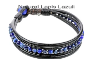 GENUINE Natural Lapis lazuli Leather NEW Armband Wristband Men Bracelet 4B-334 - Picture 1 of 6