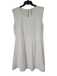 LAUREN CONRAD Medium Ivory Dress Eyelet Bodice Cap Sleeve Lined NWOT - Picture 1 of 11