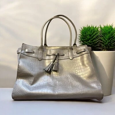 Bolso Cartera Grande de Cuero Plateado Bueno Cocodrilo Fin de Semana Foto 1 de 4