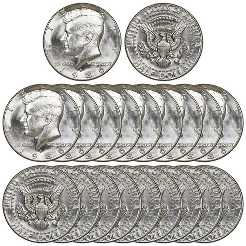 1986 D Kennedy Half Dollar BU Roll 20 US Coin Lot Cover