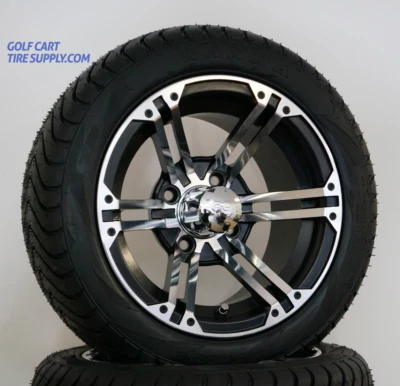 12" TERMINATOR MACHINED/BLACK AND 215/40-12 LOW PROFILE DOT TIRES - SET OF 4 - Image 1 of 4