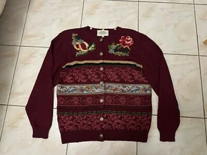 Vtg 1993 Susan Bristol Floral Embroidered Jewel Button Knit Cardigan - Size M - Picture 1 of 10