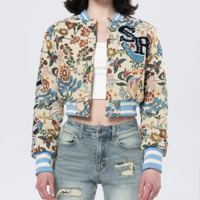 * 新 * 女士烟上升挂毯裁剪植物夹克米色,尺寸 SM - XL 👍 — 第 1/4 张图片