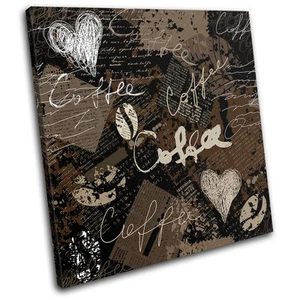 Coffee Grunge Typography SINGLE CANVAS WALL ART Picture Print - Picture 1 of 1