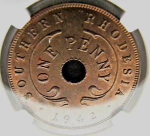 Southern Rhodesia KM8a Penny 1942 bronze, NGC MS 62 RB. Rare grade ! - Picture 1 of 3