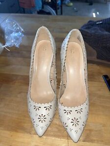 LC Lauren Conrad beige high heels w/ cutout pattern
