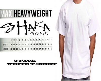 3 Pack Shaka Wear Mens Max Heavyweight T-shirt White Basic Plain Tee