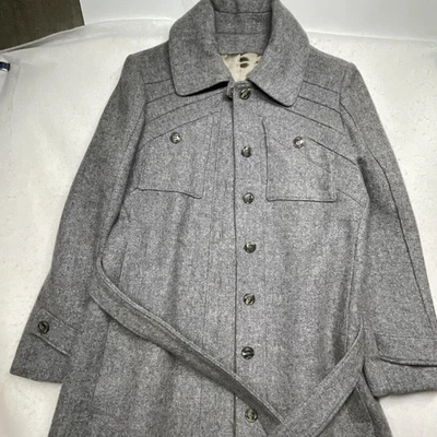 Abrigo largo de colección años 70 Saks Fifth Avenue Young Dimension gris mezcla de lana guisante Foto 1 de 4