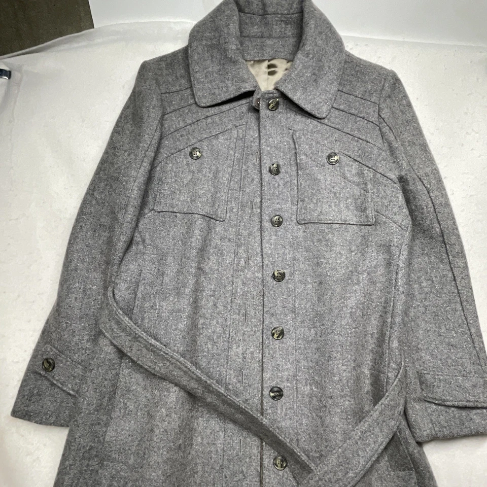Abrigo largo de colección años 70 Saks Fifth Avenue Young Dimension gris mezcla de lana guisante Foto 1 de 4