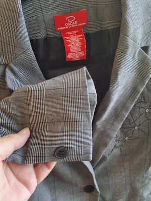 Blazer clásico Oscar de la Renta pata de gallo para hombre y mujer talla 8 gris negro Foto 1 de 4