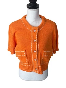 ZARA Top genähte Strickjacke Strick Orange 3920/148 Kurzarm Größe L Neu mit Etikett - Bild 1 von 5
