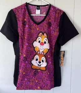 NWT Women’s Small Disney Alvin & The Chipmunks Tooniforms Print Scrub Top - Picture 1 of 2