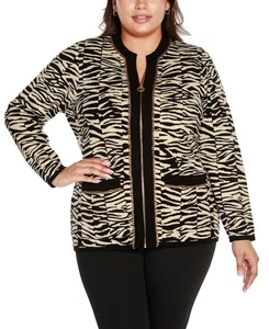 Belldini Damen Übergröße Zebra Jacquard Pullover Jacke (schwarz/creme/gold, 1X) - Bild 1 von 5