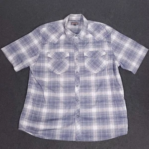 Patagonia Western Pearl Snap Shirt Mens XL Blue Plaid Short Sleeve Cowboy Rodeo - Picture 1 of 16