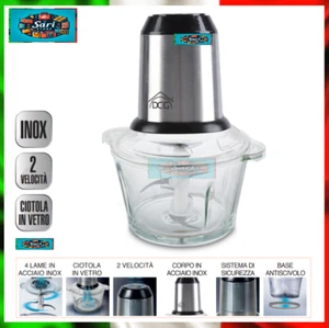 Tritatutto Sminuzza Mescola Bicchiere Vetro 1,5 lt - 2 Velocità - 4 Lame Inox - - Foto 1 di 4