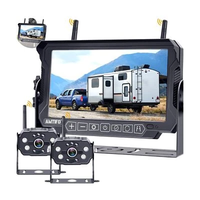 Wireless Backup Camera for RV Trailer: Dual Back Rear View Cameras System wit... - Image 1 of 4