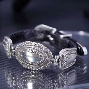 6.75”, Vintage black rubber chain bracelet with sterling 925 silver slide bar - Picture 1 of 9