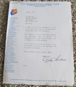 TYPED SIGNED LETTER TO GOLF DEALER FRED OMAN SIGNED BY DOUG SANDERS 1987 - Picture 1 of 3